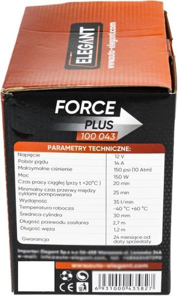 Компресор автомобільний 12v 150Вт 35л/хв Elegant Force 100 043 з Автостопом El 100 043 фото