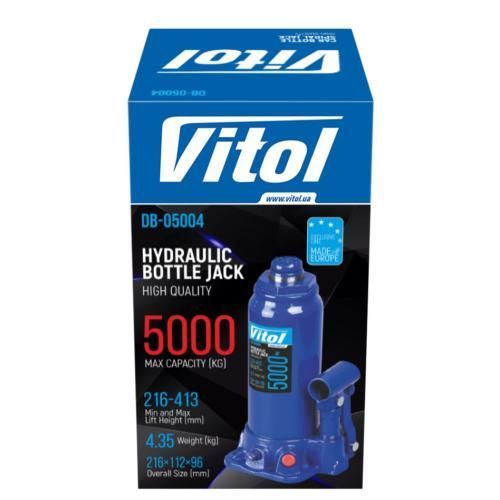Домкрат гідравлічний телескоп 5т в коробці 216 - 413мм 4,35кг Vitol DB-05004 DB-05004 фото