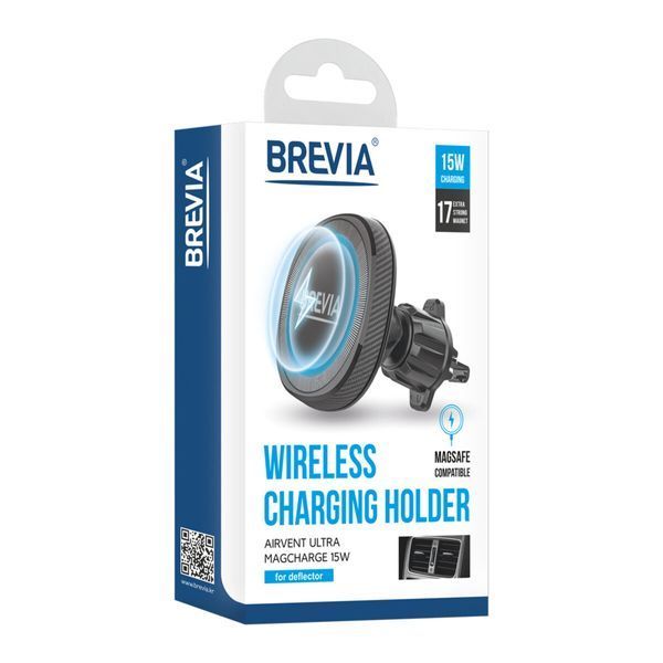 Держатель в машину Brevia AirVent Ultra MagCharge 15W с беспроводной зарядкой, на дефлектор 9390 фото