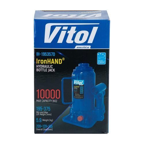 Домкрат гидравлический телескоп 10т в коробке 195-375 мм 5,9 кг Vitol IH-195357D IH-195357D фото