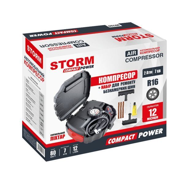 Автомобильный компрессор 12 В, 7 Атм, 12 л/мин, 80 Вт, Storm 20700 Compact Power 20700 фото