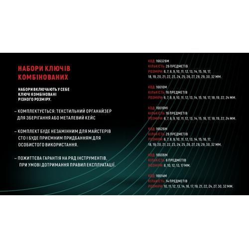 Набір ключів комбінованих вигнутих 26 предметів 6-32 мм HANS 166326M 166326М фото