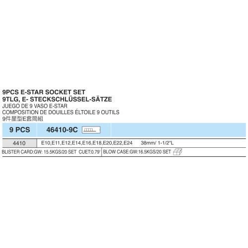 Набор торцевых головок внешний торкс 1/2" 9 предметов Е10-Е24 HANS 46410-9C 46410-9С фото