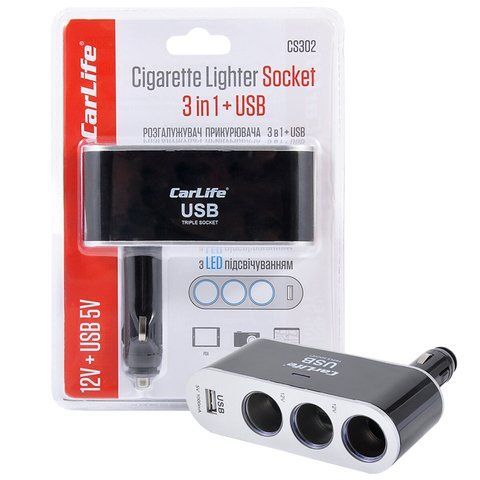 Розгалужувач прикурювача 3в1+USB Carlife CS302  CS302  фото