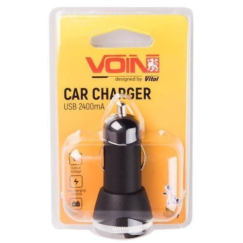 Автомобільний зарядний пристрій 2USB 12-24V 2,4A VOIN C-2402BK C-2402BK фото