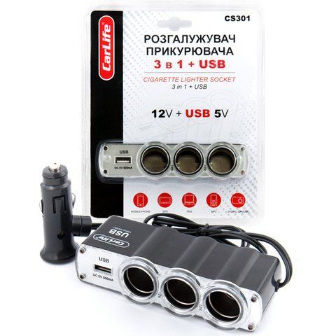 Розгалужувач прикурювача 3в1 + USB 12В Carlife CS301 CS301 фото