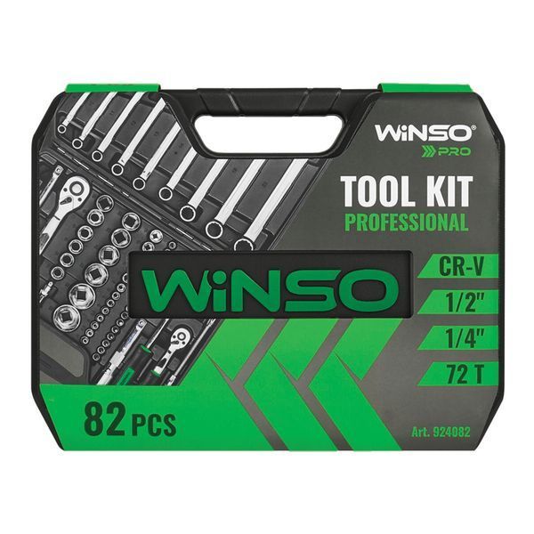 Профессиональный набор инструментов в кейсе Winso Pro 1/2", 1/4" 72 T, CR-V, 82 ед. 924082 фото