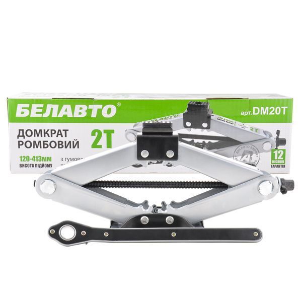 Домкрат ромбовий Белавто DM20T 2т із тріскачкою, гумова подушка, вис. підйому 120-413мм DM20T фото