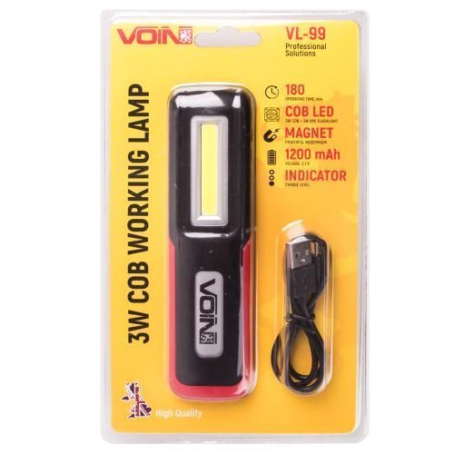 Переноска світлодіодна VOIN VL- 99 3W-COB+3W АКБ 1200mAh, магніт, індикатор заряду VL-99 фото