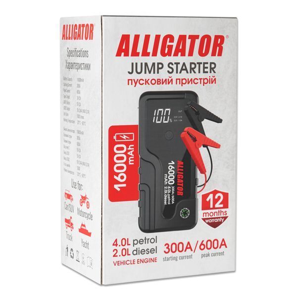 Бустер (пусковое устройство) Alligator Jump Starter 300A/600A 16000mAh JS841 фото