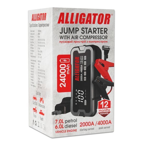 Бустер (пускозарядний пристрій) Alligator JS850 Jump Starter 2000A/4000A 24000mAh з компресором 10Bar JS850 фото