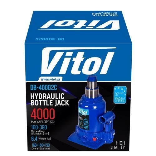 Домкрат гідравлічний телескоп 4т 2х циліндровий 160-390 мм 6,4кг Vitol DB-40002C DB-40002C фото