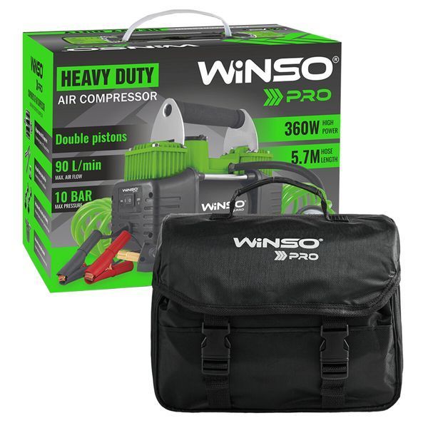 Компрессор автомобильный Winso Pro Heavy Duty 12В, 10 Атм, 90 л/мин с зажимами АКБ 136000 136000 фото