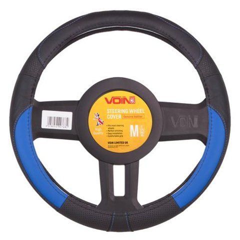 Чохол на кермо М 37-39 см шкіра VOIN VLOD-L2031 BK/BL M VLOD-L2031 BK/BL M фото