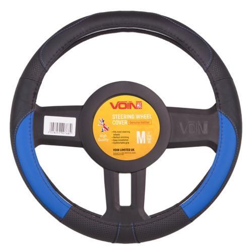 Чохол на кермо М 37-39 см шкіра VOIN VLOD-L2031 BK/BL M VLOD-L2031 BK/BL M фото Чохол на кермо М 37-39 см шкіра VOIN VLOD-L2031 BK/BL M VLOD-L2031 BK/BL M фото
