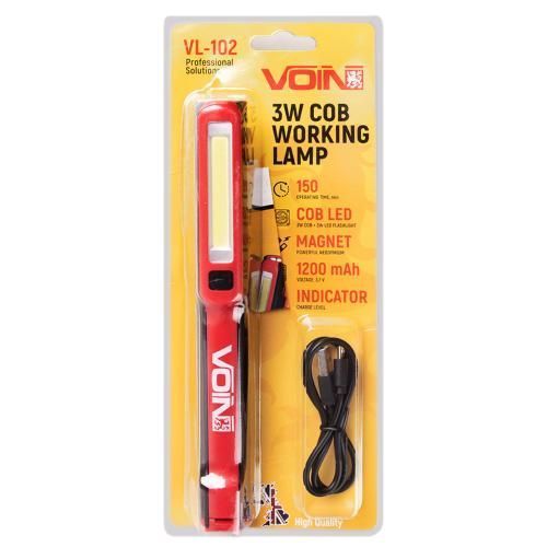 Переносна лампа VOIN VL-102 3W-COB+3W XPE, АКБ1200mAh, магніт, інд. заряда VL-102 фото