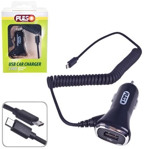 Автомобільний зарядний пристрій 1USB+Android 12-24V 2,4A PULSO C-2407BK C-2407BK фото