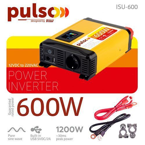 Перетворювач напруги 12V-220V 600W LCD USB-5VDC2.0A Pulso ISU-600 синусоїдна хвиля ISU-600 фото