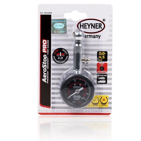 Манометр для перевірки тиску в шинах металевий AeroStop PRO Heyner 564200 564200 фото Манометр для перевірки тиску в шинах металевий AeroStop PRO Heyner 564200 564200 фото