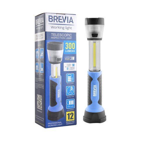 Ліхтар інспекційний телескопічний Brevia 11330 LED 3 W COB+1W LED+8LED кемпінг 300 lm 2000 mAh, адаптер AC 220 11330 фото