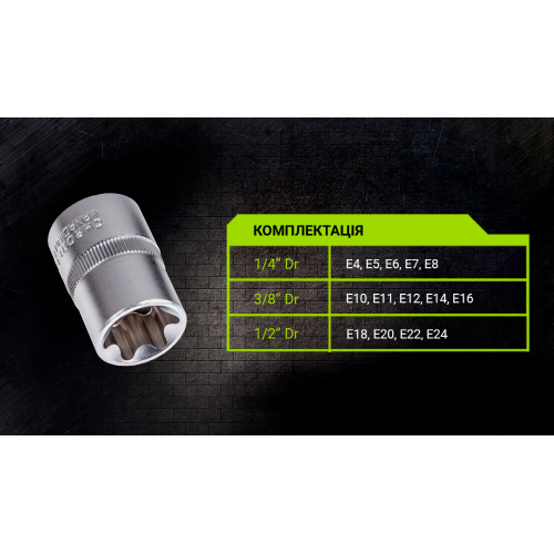 Набір торцевих головок TORX 1/4-3/8-1/2 Е4-Е24 14 предметів Alloid НГЕ-424K NGE-424K фото Набір торцевих головок TORX 1/4-3/8-1/2 Е4-Е24 14 предметів Alloid НГЕ-424K NGE-424K фото