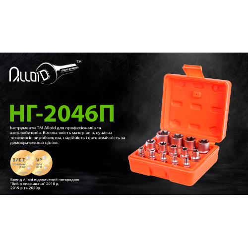 Набір торцевих головок TORX 1/4-3/8-1/2 Е4-Е24 14 предметів Alloid НГЕ-424K NGE-424K фото Набір торцевих головок TORX 1/4-3/8-1/2 Е4-Е24 14 предметів Alloid НГЕ-424K NGE-424K фото