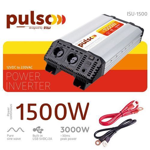 Перетворювач напруги 12V-220V 1500W Pulso ISU-1500 LCD USB-5VDC2.0A синусоїдна хвиля ISU-1500 фото