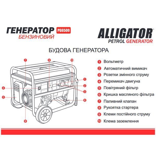 Генератор Alligator PG6500 бензиновый 5,5кВт (ном 5,0 кВт) PG6500 фото