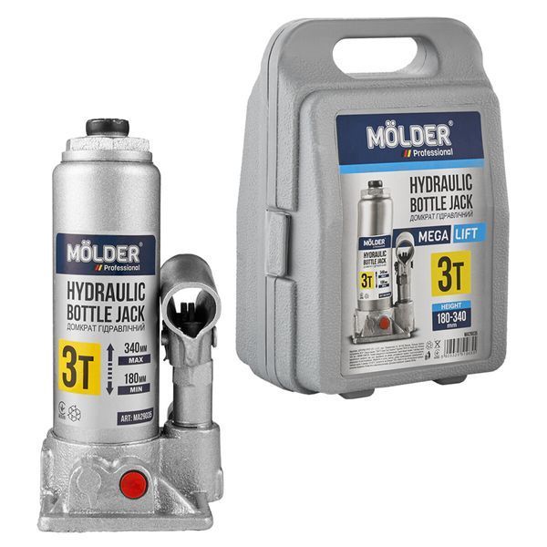 Домкрат гідравлічний пляшковий 3т 180-340мм в кейсі Molder MA29035 MA29035 фото
