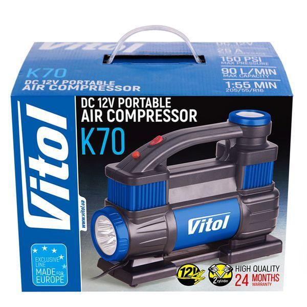 Компресор автомобільний двопоршневий 90л/хв ViTOL K-70 K-70 фото