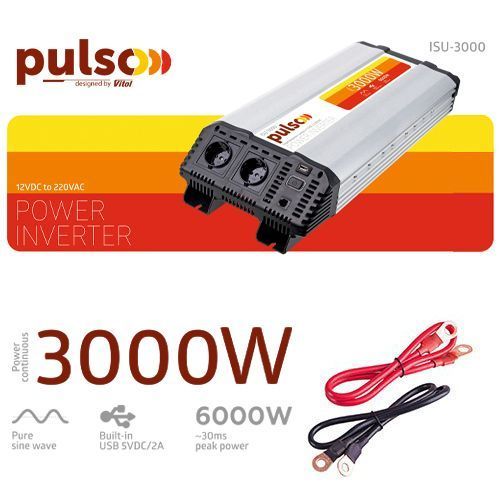 Перетворювач напруги 12V-220V 3000W Pulso ISU-3000 LCD USB-5VDC2.0A синусоїдна хвиля ISU-3000 фото
