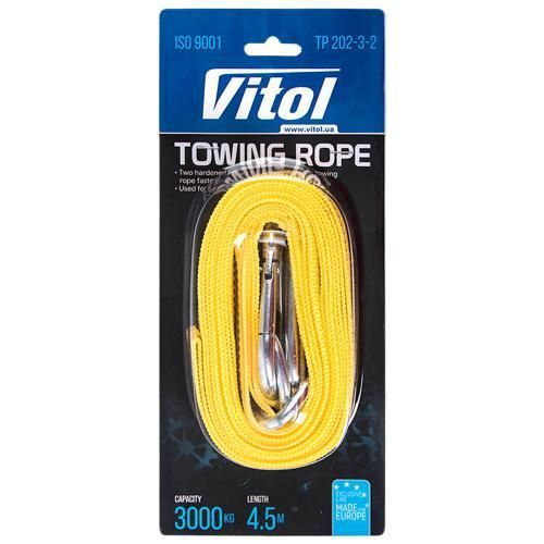 Трос буксирувальний 3т 4,5м з карабінами Vitol ТР-202-3-2 ТР-202-3-2 фото