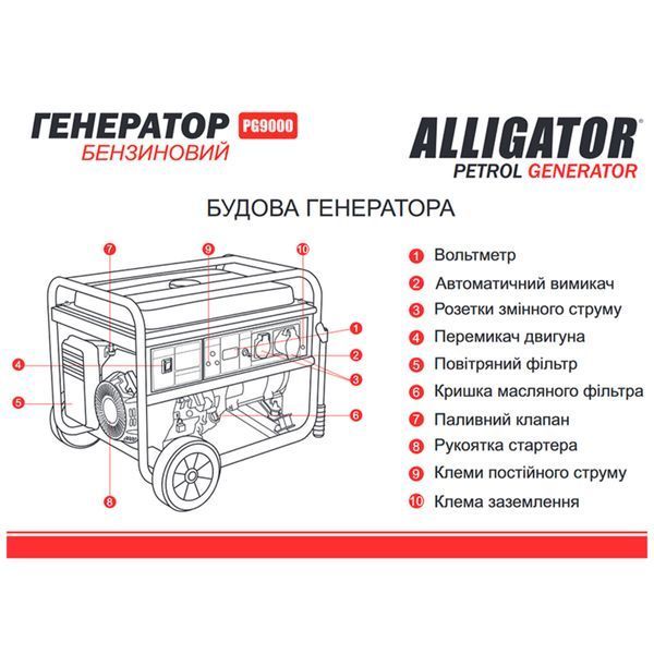 Генератор Alligator PG9000 бензиновий 7,5кВт (ном 7,0кВт) PG9000 фото