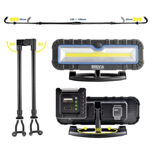 Профессиональная инспекционная лампа Brevia 11520 LED 120-190см 2x10W COB 2x1000lm 2x4000mAh Power Bank, 11520 фото
