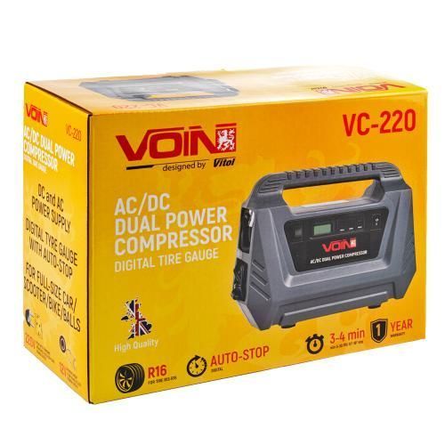 Компресор автомобільний 12-220В VOIN VC-220 29л/хв з автостопом VC-220 фото