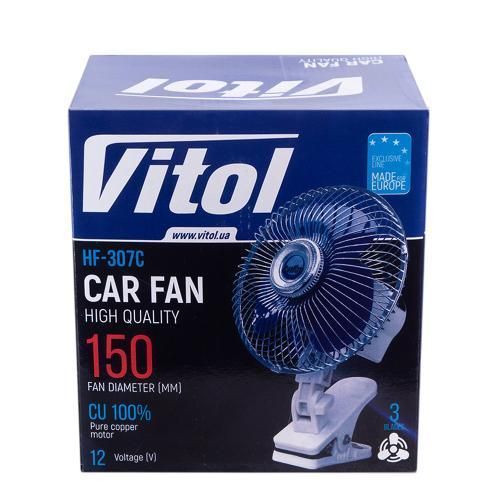 Вентилятор 6" 12В Vitol HF-307C кут повороту 120 гадусів на кліпсі HF-307C фото