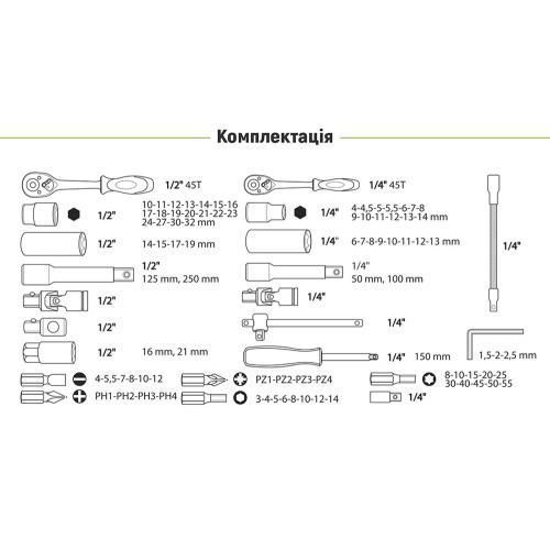 Hабір інструменту 94 предмети 1/2 та 1/4 Alloid НГ-4094П-6 НГ-4094П-6 фото