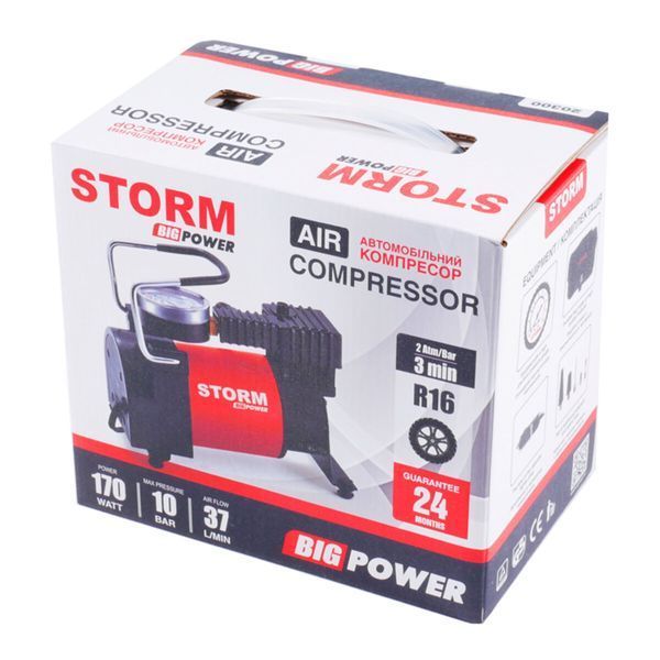 Компресор автомобільний 10 Атм 37 л/хв 170 Вт Storm 20300 Big Power 20300 фото Компресор автомобільний 10 Атм 37 л/хв 170 Вт Storm 20300 Big Power 20300 фото