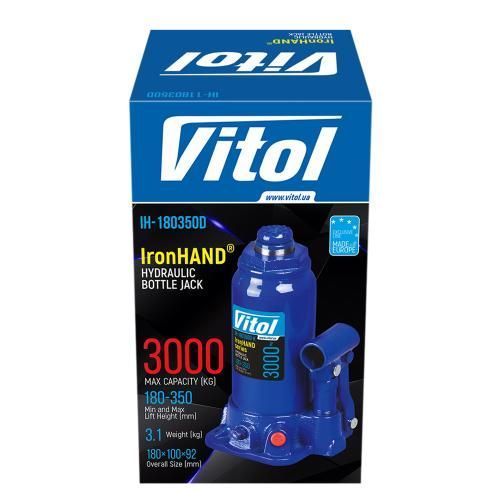 Домкрат гидравлический телескоп 3т в коробке 180-343 мм 3,1 кг Vitol IH-180350D IH-180350D фото